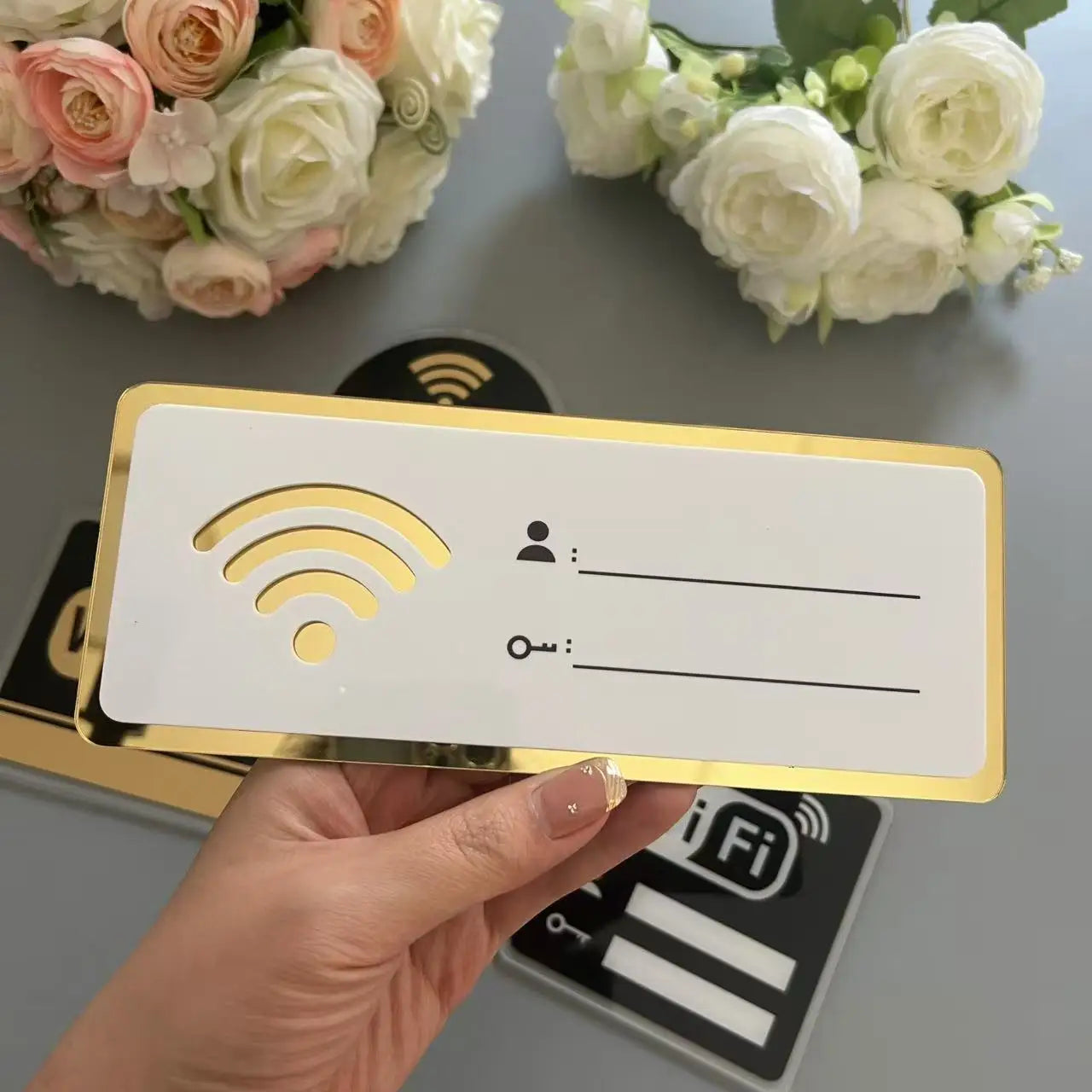 WiFi Sign Acrylic Mirror Wall Sticker for Public Places Shops Handwriting Account And Password Wifi Notice Board Wall Sticker