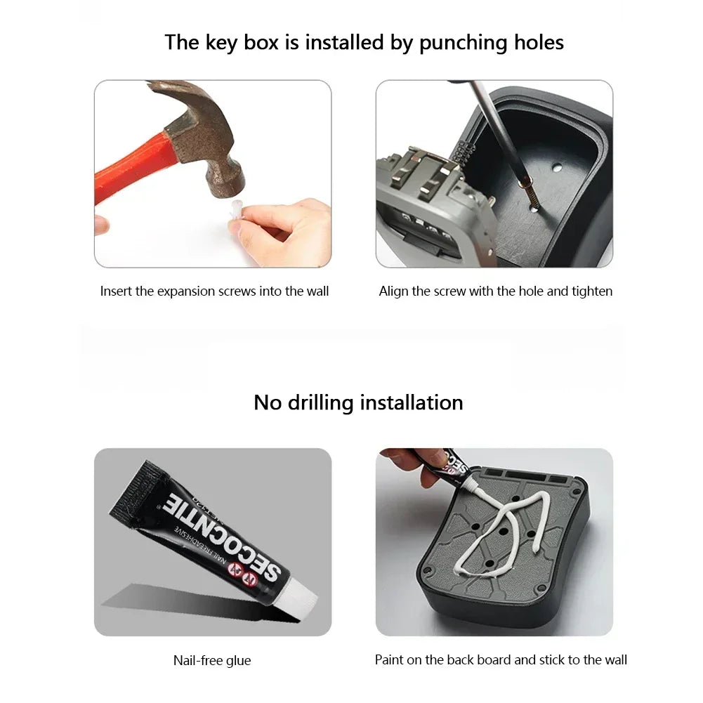 Lock Key Storage Box Wall Mount Outdoor Lock Box for House Keys Key Safe with Combination Lock 5 Key Capacity