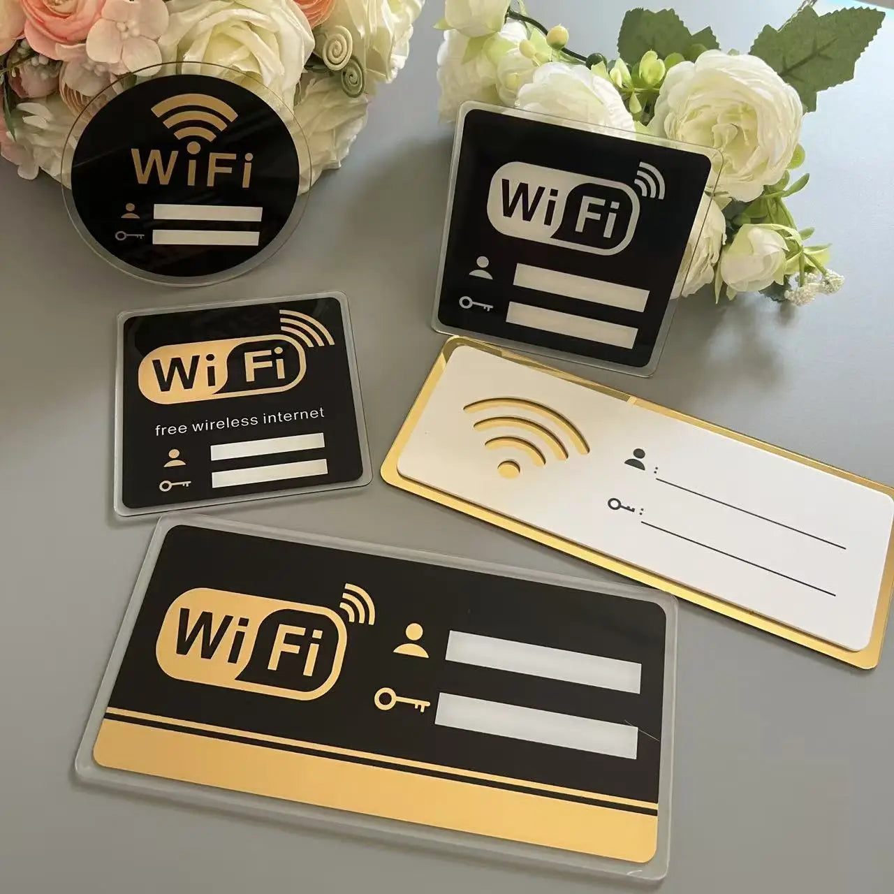 WiFi Sign Acrylic Mirror Wall Sticker for Public Places Shops Handwriting Account And Password Wifi Notice Board Wall Sticker