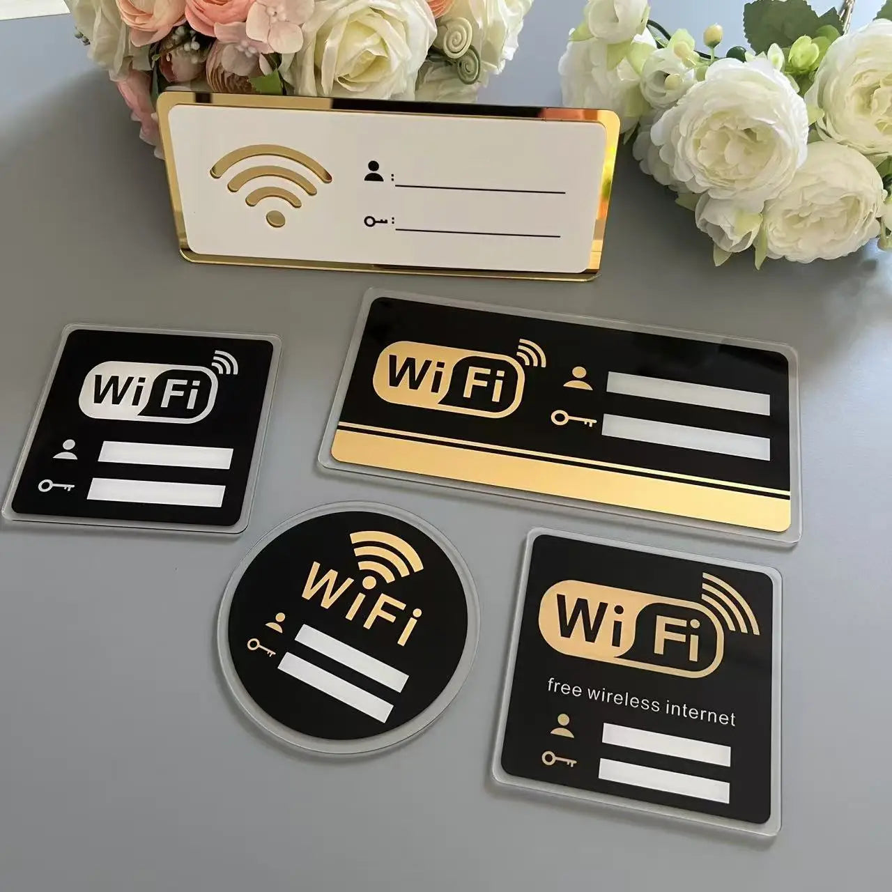 WiFi Sign Acrylic Mirror Wall Sticker for Public Places Shops Handwriting Account And Password Wifi Notice Board Wall Sticker